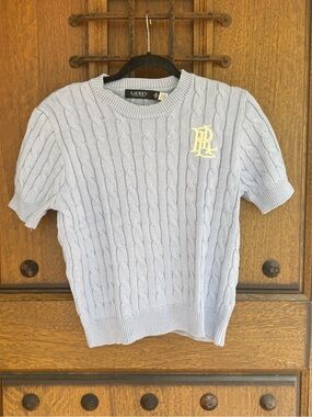 Lauren Ralph Lauren Light Blue Cable-Knit Crewneck Sweater Size M